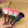 Makeupborste 6 st / set Rose Flower Makeup Brush Set Plating Metal Spiral Handtag Makeup Brush 5 Typer av färg