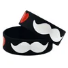 50 pcs eu amo o bigode 1 polegada larga forma de silicone pulseira de borracha preto e branco tamanho adulto branco