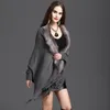2017 새로운 가을 유럽 여성 니트 Tassels 케이프 코트 판초 가짜 모피 칼라 카디건 탑 아웃웨어 니트 코트 코트