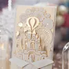 Impresión personalizada Corte por láser Tarjetas de invitaciones de boda huecas Estilo europeo 3D Castillo Invitación de boda Sobre Suministros de boda Tarjetas