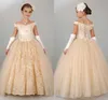 Off Shoulder Champagne Little Princess Dress Ball Gown Flower Girl Dress