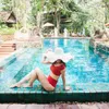 2017 красный с плеча Сексуальная бандо рябить воланом бикини набор из двух частей купальник купальники купальник для женщин купальный костюм