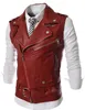 Men's Vests Wholesale- Leather Motorcycle Vest Mens Black Leather Vest Red Waistcoat Steampunk Rock Slim Fit Zipper Sleeveless Jacket XXL