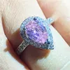 Bohemian Jewelry Delicate Pear-Shaped Pink Diamond Ring Finger Fashion 10KT White Gold Filled Wedding Bride rings For Women gift