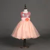 2017 summer girls party dress sleeveless tutu dresses kids gown baby prom dress with big rose and paillette baby girl's lace dress