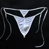 Men's sexy underwear T-shirt low-waist transparent milk silk belt on both sides of the tie band tight T pants