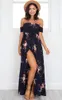 Boho stil lång klänning kvinnor utanför axel strand sommarklänningar blommigt tryck vintage chiffong vit maxi vestidos de festa266k