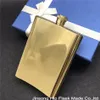 8OZ clássicos de alta qualidade e pesado de aço inoxidável Golden hip flask com bolsa de couro