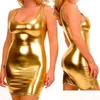 Hot Sexy Gold/Silber/Schwarz Glänzende Frauen Bandage Mini Kleid Sommer Ärmellose Clubwear Pole Dance Kleidung