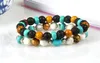 Nya Designs Beaded Armband Partihandel 10st / Lot 8mm Lava Rock Stone med Naturliga Gula Trä Pärlor Mode Armband