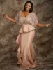 Formal Luxus-Nixe-Abend-Kleider mit tiefem V-Ausschnitt Blumenapplikationen Perlen kurzen Ärmeln Abendkleider reizvolle stilvolle AsoEbi Promi Party Kleider