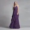 2021 NOVITÀ! Abito da damigella d'onore in chiffon viola con scollo all'americana e gonna a cascata VW360326 Abiti da cerimonia da sera per la festa nuziale