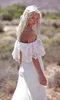 Online Summer Beach Bohemian Lace Bröllopsklänningar Vestidos de Noiva Off The Shoulder Chiffon Long Country Wedding Gowns Ba4738