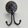 hot selling-Bathroom Accessories European black Antique Bronze Robe Hook with two hangers ,Clothes Hook,Coat Hook for home and garden