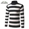 Vinter Tjock Varm Striped Pullover Tröja Män Turtleneck Mens Sweaters Slim Fit Pullover Män Knitwear Dubbelkrage