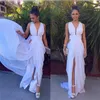 Simple White Chiffon Evening Gowns 2017 Summer Ruffles Hollow Out Long Prom Dress Cheap Cocktail Party Dress Custom Made Size