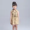 New Spring Summer Girls Dress Doublebreasted Sleeveless Vest Dress Europe Fashion Kids Children Princess Pleated Dresses With Bel2069237