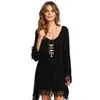 Klänningar Casual Loose Blouse Kvinnor Chiffon Tassel Sexig Mini Dress Fashion Beach Nya Plus-Store Långärmad Blusas Toppar Damkläder D547