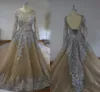 100% image réelle robes de mariée robe de bal scintillante pure cou paillettes perlées tulle manches longues robes de mariée dos nu robe de mariée grande taille