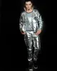 Fashion learther trousers normic silver rivet pants costume man costumes singer dancer performance stage wear clothes show party nightclub