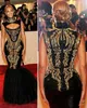 2017 Hot Sale Evening Gowns Beyonce Gala Black And Gold Embroidery Beaded High Neck Floor Length Mermaid Celebrity Dresses WD1016