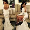 Long Sleeves Mermaid Prom Dress Elegant Sexy Side-Split Open-Backless Applique Party Dress 2017 Cheap Custom Made Sweep Train Evening Gowns