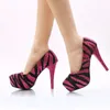 New Designer Fuchsia with Black Checkered Women Party Prom High Heels Rhinestone Stiletto of the Bride Shoes Wedding Banquet Shoes