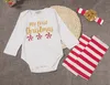 Uppsättningar 2017 Children Christmas Letter Bow Newborn Outfits 3 Styles Infant Baby Long Sleeve Cotton Rompers+Ben Warmer Warmer Two Piece Set