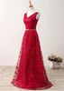 Fabulous Lace V-neck Neckline A-Line Prom Dresses with Gold Belt Customized Made Red Evening Gowns vestidos de fiesta cortos