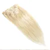 Straight Clip In Human Hair Extensions 100G 7PCS 4A 4B 4C Non-Remy Hair 100% Human Hair Blond Färg 613 Full Head Set