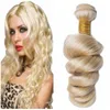 Human Hair Extensions Bleached Blonde Color #613 Brazilian Hair Bundles Loose Wave 3pcs Lot Malaysian Indian Hair Loose Wave Blonde 3 Bundle