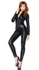 뜨거운 판매 할로윈 Catwoman 의상 섹시한 Catsuit 여성 파티 독특한 착용 Wetlook 바디 수트 고양이 코스프레 마스크와 지퍼 점프 슈트