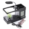 Aquarium Lights Mini USB z wyświetlaczem LCD Desktop Fish Tank Zegar LED Stół Lampa Biała Czarna