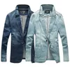 Hurtownie- 2021 Wiosna Jesień Dorywczo Blazer Mężczyźni Powyżdżący Obecny Mężczyzna Slim Fit Denim Suit Single Button Jean Jacket Coat Light Blue 4XL1 Mężczyźni