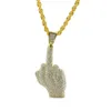 Iced Out Gold Silber Hip Hop Bling Aufrechte Mittelfinger Hände Anhänger Halskette für Männer Geschenk