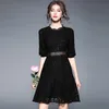 Little Black Full Lace Prom Dress Vestido de noche corto con mangas A Line Vestidos Festa en oferta