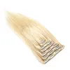 Straight Clip In Human Hair Extensions 100G 7PCS 4A 4B 4C Non-Remy Hair 100% Human Hair Blond Färg 613 Full Head Set