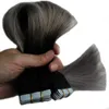 Ombre Tape Extensions 1B / Gray Grey Virgin Włosy 40 szt. 100% Human Hair Remy Taśma w przedłużaniu włosów 100g