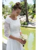 Informeller Spitzenchiffon Bescheidene Strandbrautkleider mit 34 Ärmeln Schaufel Halsempfang Brautkleider reife Braut Elegant New4923893