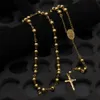 Dea cattolica Virgen perline Rosario Gesù Crocifisso Collana con ciondolo a croce Gioielli in argento placcato oro