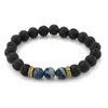 7 Chakra Natural Lava Stone Bracelet for女性用弾性ジュエリーメンズエッセンシャルオイルディフューザーブレスレットヨガビーズバングルキムタ-B348S FZ