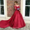 Abito da sposa in pizzo a maniche lunghe rosso bordeaux Abito da cerimonia nuziale da donna in raso con una linea Plus Size Vestido De noiva