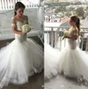 Vintage Mermaid Flower Girl Dresses For Weddings Lace Appliques Spagetti Strap Lovely Tulle Girls Pageant Gowns