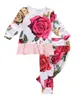 Baby Girls Kläder Nyfödda Spädbarn Toddler Kids Långärmad Toppskjorta Klänning + Pant 2PCS Flower Outfit Baby Girls Clothing Sets