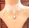 Gothic Bridal Necklace in Lace & Pearls 2017 In Stock 32-40cm Length Fairy Lace Palace Wedding Bridal Necklace with Chain