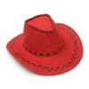 Vintage Męski Zachodni Cowboy Faux Suede Leather Hat Szeroki Brim Kostium Kapelusze 8 Kolory 10 sztuk / partia
