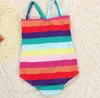 New Summer Kids Swimming Costumes Bowknot Colorful Stripe Rompers One-piece Swim Suit Girls Swimsuits Cute Childrens Swimwear Baby Swimsuit