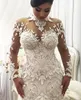 Azzaria Haute Plus Size Illusion Langarm Meerjungfrau Brautkleider Nigeria High Neck Voller Rücken Dubai Arabisch Castle Brautkleid