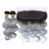 Virgin Peruvian 1b Grey Dwucie body fala ludzkie włosy z 134 pełne koronkowe zamknięcie czołowe Srebrne szare 1b Ombre Fair Bundles1995681