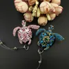 50PCS/Lot Key Rings 55mm Animal Turtle Tortoise Badge Holder Blue Rhinestone Crystal Nurse ID Retractable Reel For Nurse Staff Student